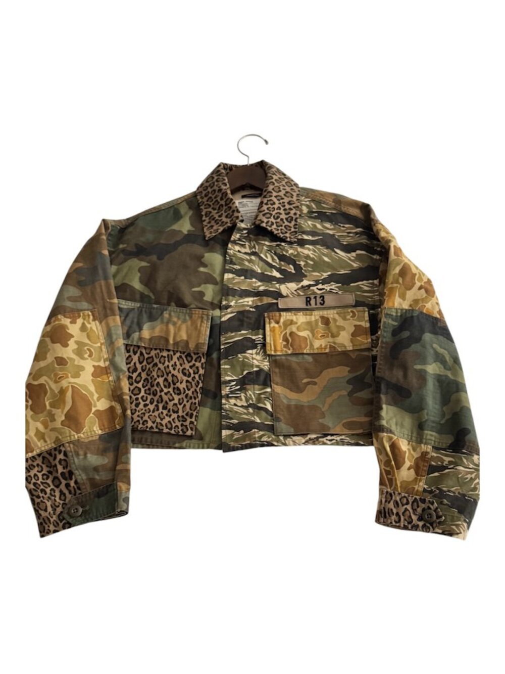 R13 Surplus Patchwork Camo Leopard Cropped Military Jacket | Medium $300 or OBO - Picture 4 of 12